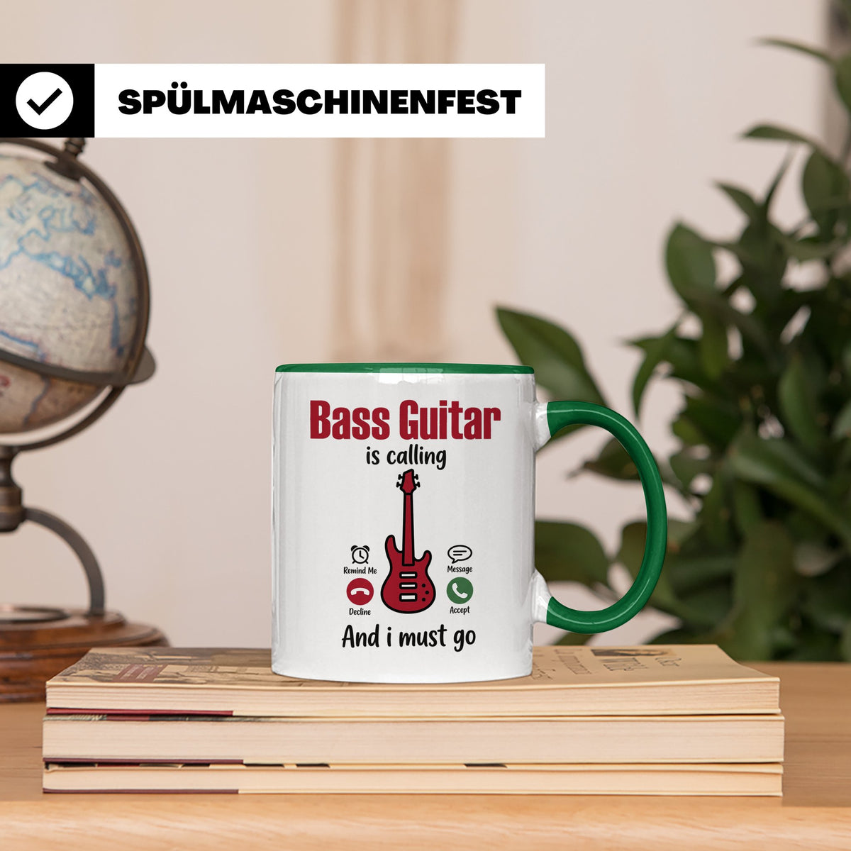 Bassist Tasse mit Spruch Bass Guitar is calling, E-Bass Kaff – Grün [farbe:grün]
