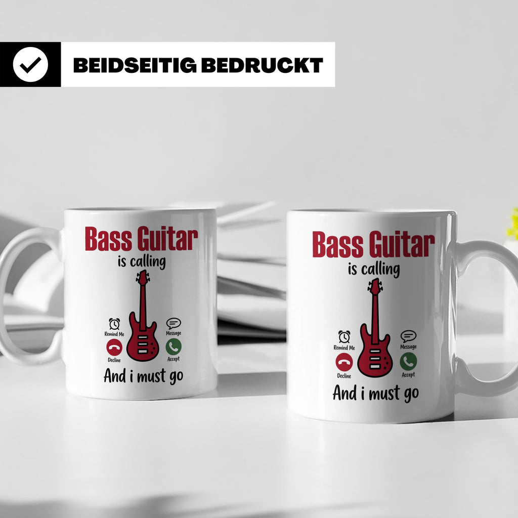 Bassist Tasse mit Spruch Bass Guitar is calling, E-Bass Kaff – Weiß [farbe:weiß]