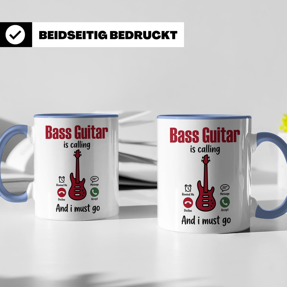 Bassist Tasse mit Spruch Bass Guitar is calling, E-Bass Kaff – Blau [farbe:blau]