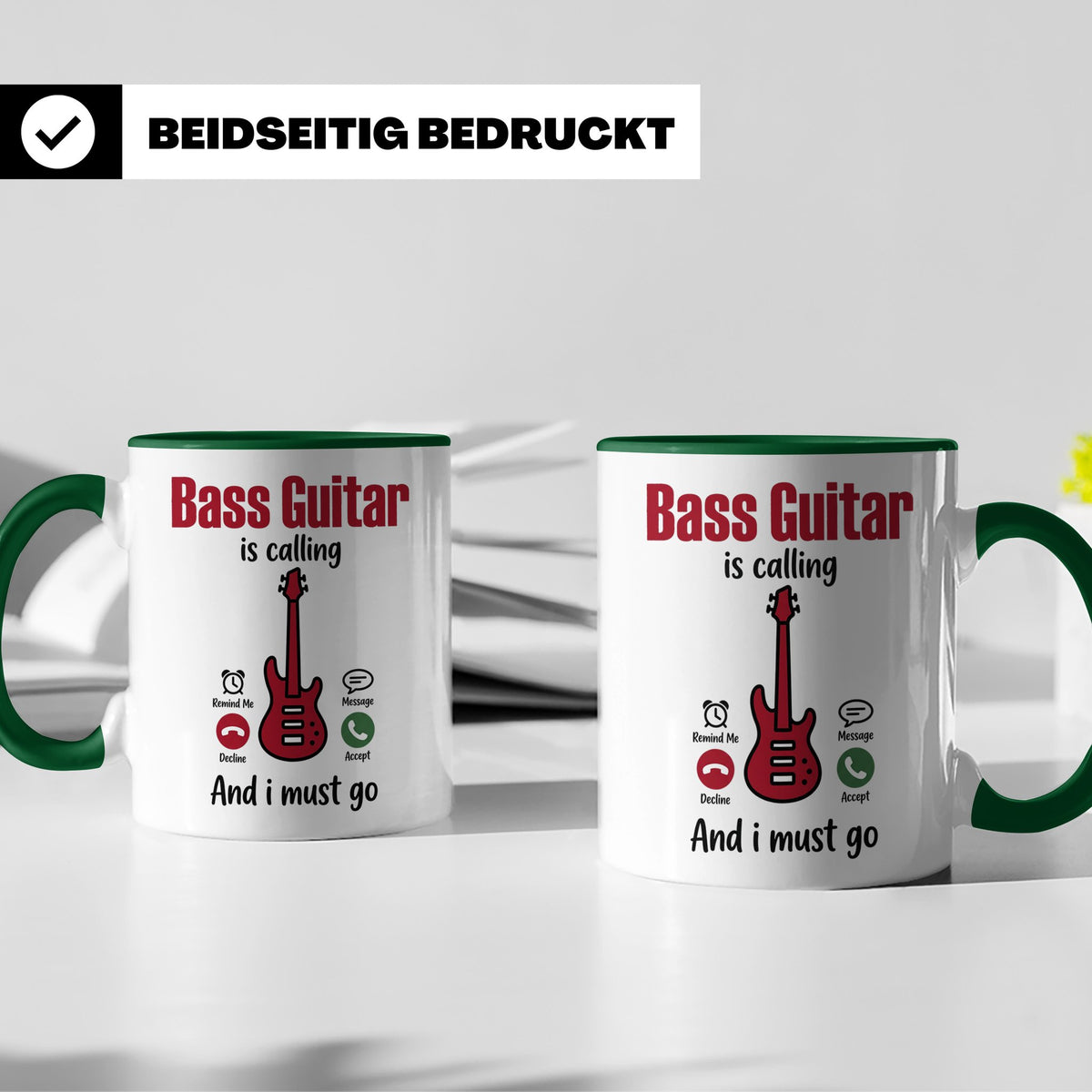 Bassist Tasse mit Spruch Bass Guitar is calling, E-Bass Kaff – Grün [farbe:grün]