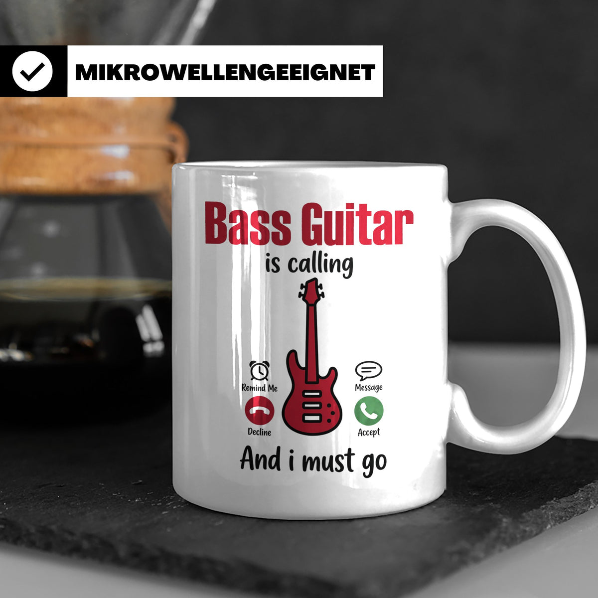 Bassist Tasse mit Spruch Bass Guitar is calling, E-Bass Kaff – Weiß [farbe:weiß]