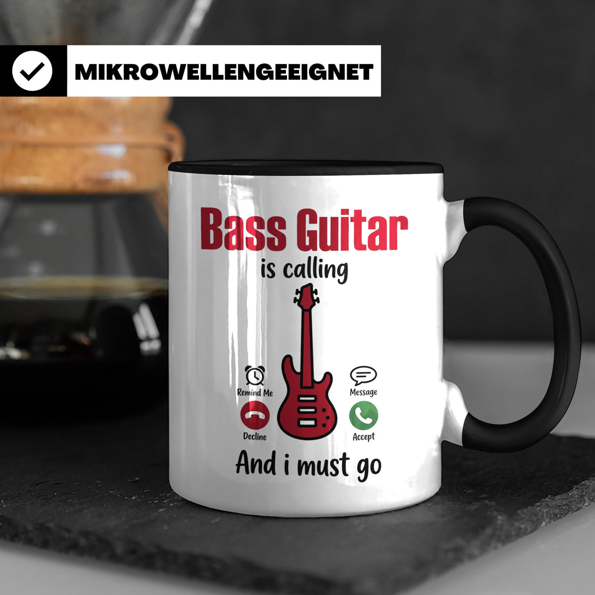 Bassist Tasse mit Spruch Bass Guitar is calling, E-Bass Kaff – Schwarz [farbe:schwarz]