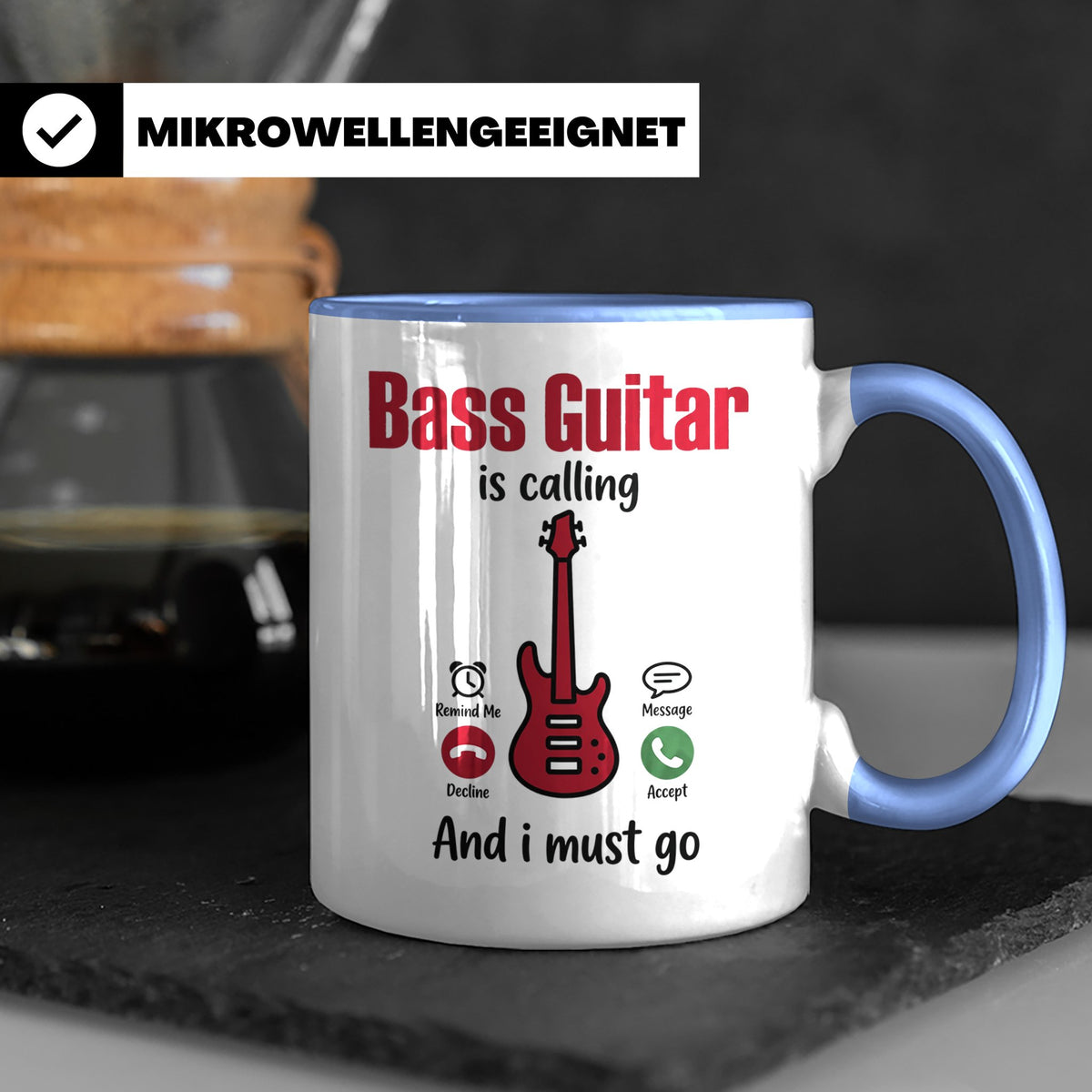 Bassist Tasse mit Spruch Bass Guitar is calling, E-Bass Kaff – Blau [farbe:blau]