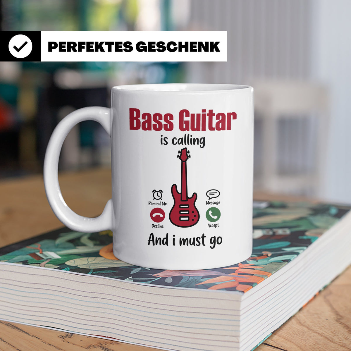 Bassist Tasse mit Spruch Bass Guitar is calling, E-Bass Kaff – Weiß [farbe:weiß]