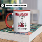 Bassist Tasse mit Spruch Bass Guitar is calling, E-Bass Kaff – Rot [farbe:rot]