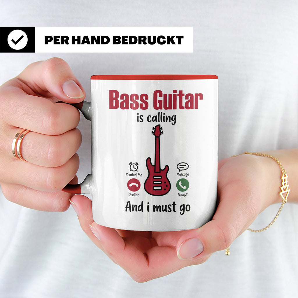 Bassist Tasse mit Spruch Bass Guitar is calling, E-Bass Kaff – Rot [farbe:rot]