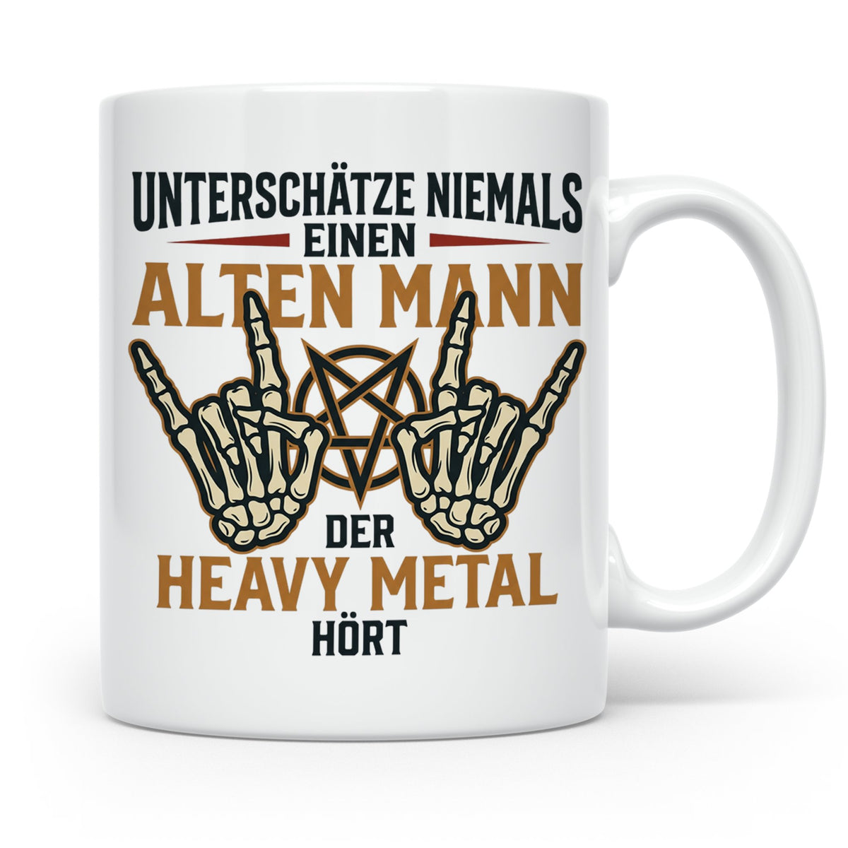 Heavy Metal Tasse Alter Mann | Rocker Kaffeebecher mit Penta – Weiß [farbe:weiß]