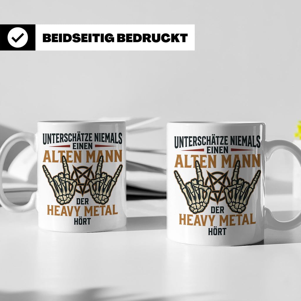 Heavy Metal Tasse Alter Mann | Rocker Kaffeebecher mit Penta – Weiß [farbe:weiß]