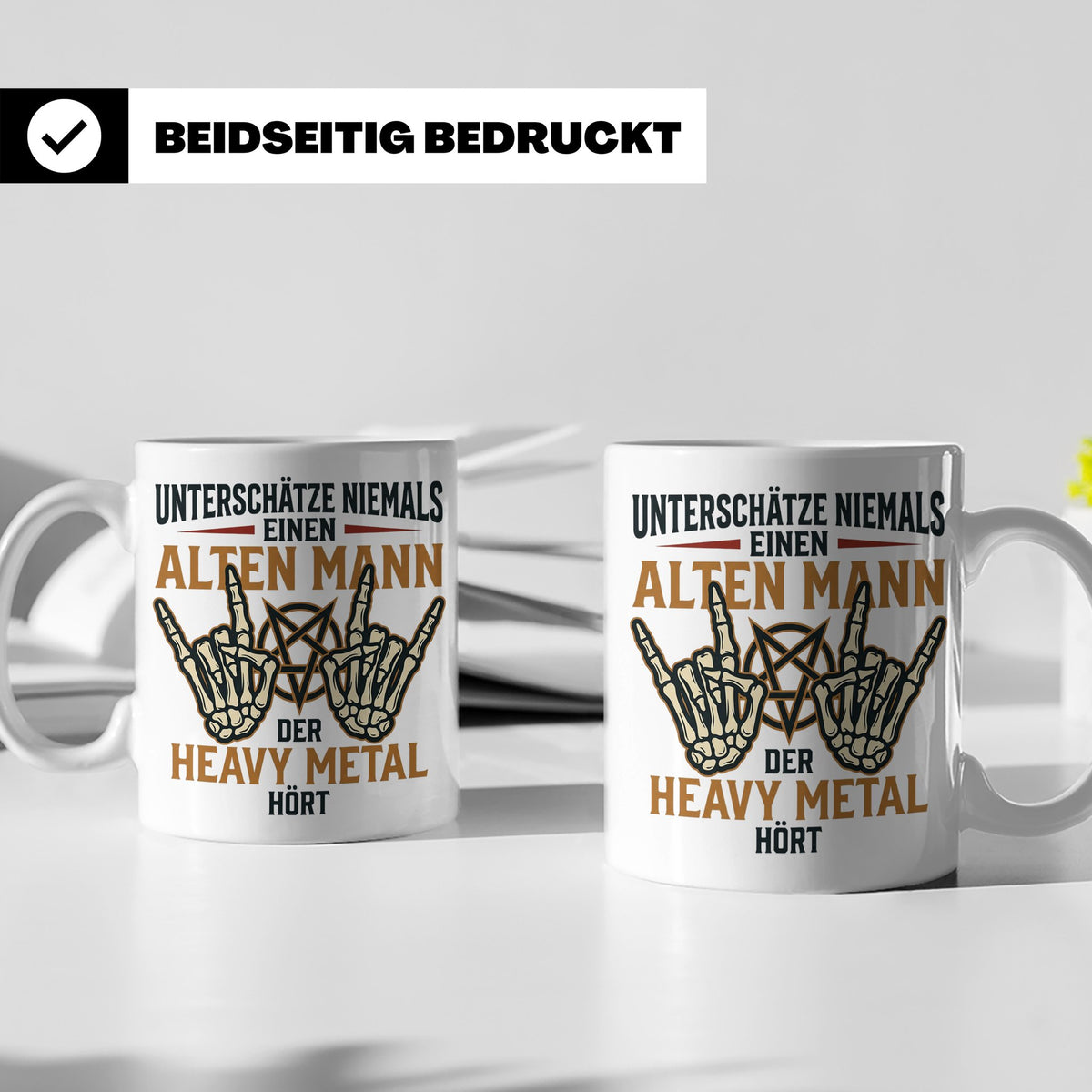 Heavy Metal Tasse Alter Mann | Rocker Kaffeebecher mit Penta – Weiß [farbe:weiß]