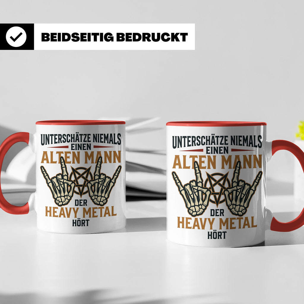 Heavy Metal Tasse Alter Mann | Rocker Kaffeebecher mit Penta – Rot [farbe:rot]