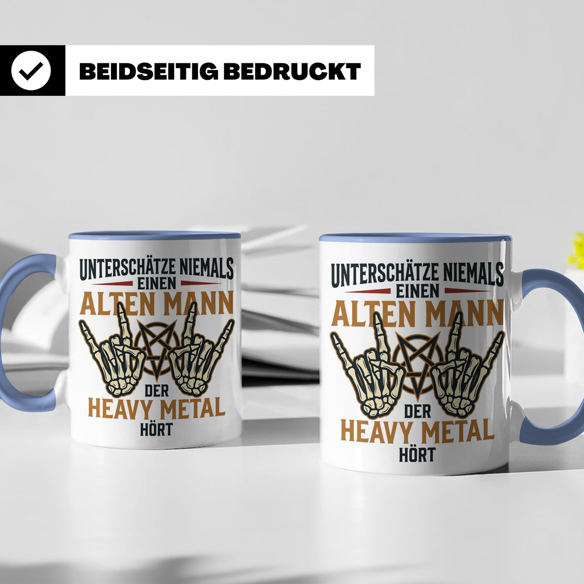 Heavy Metal Tasse Alter Mann | Rocker Kaffeebecher mit Penta – Blau [farbe:blau]