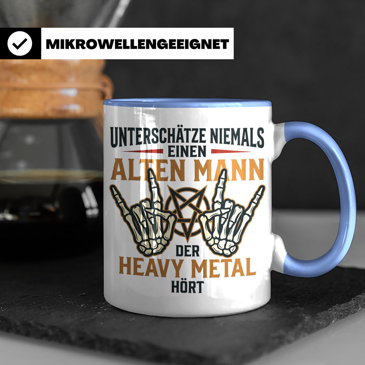 Heavy Metal Tasse Alter Mann | Rocker Kaffeebecher mit Penta – Blau [farbe:blau]