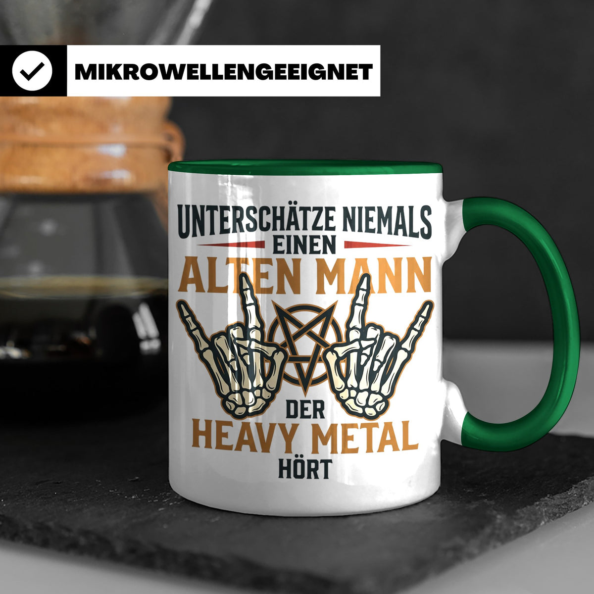 Heavy Metal Tasse Alter Mann | Rocker Kaffeebecher mit Penta – Grün [farbe:grün]