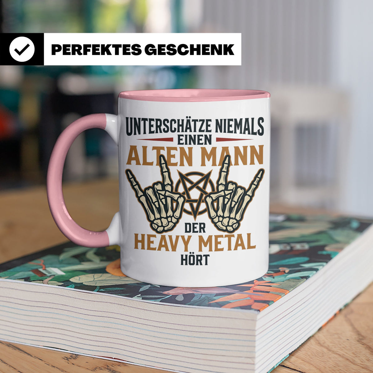 Heavy Metal Tasse Alter Mann | Rocker Kaffeebecher mit Penta – Rosa [farbe:rosa]