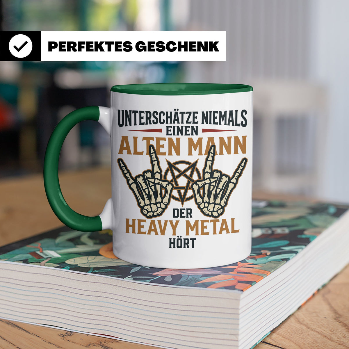 Heavy Metal Tasse Alter Mann | Rocker Kaffeebecher mit Penta – Grün [farbe:grün]