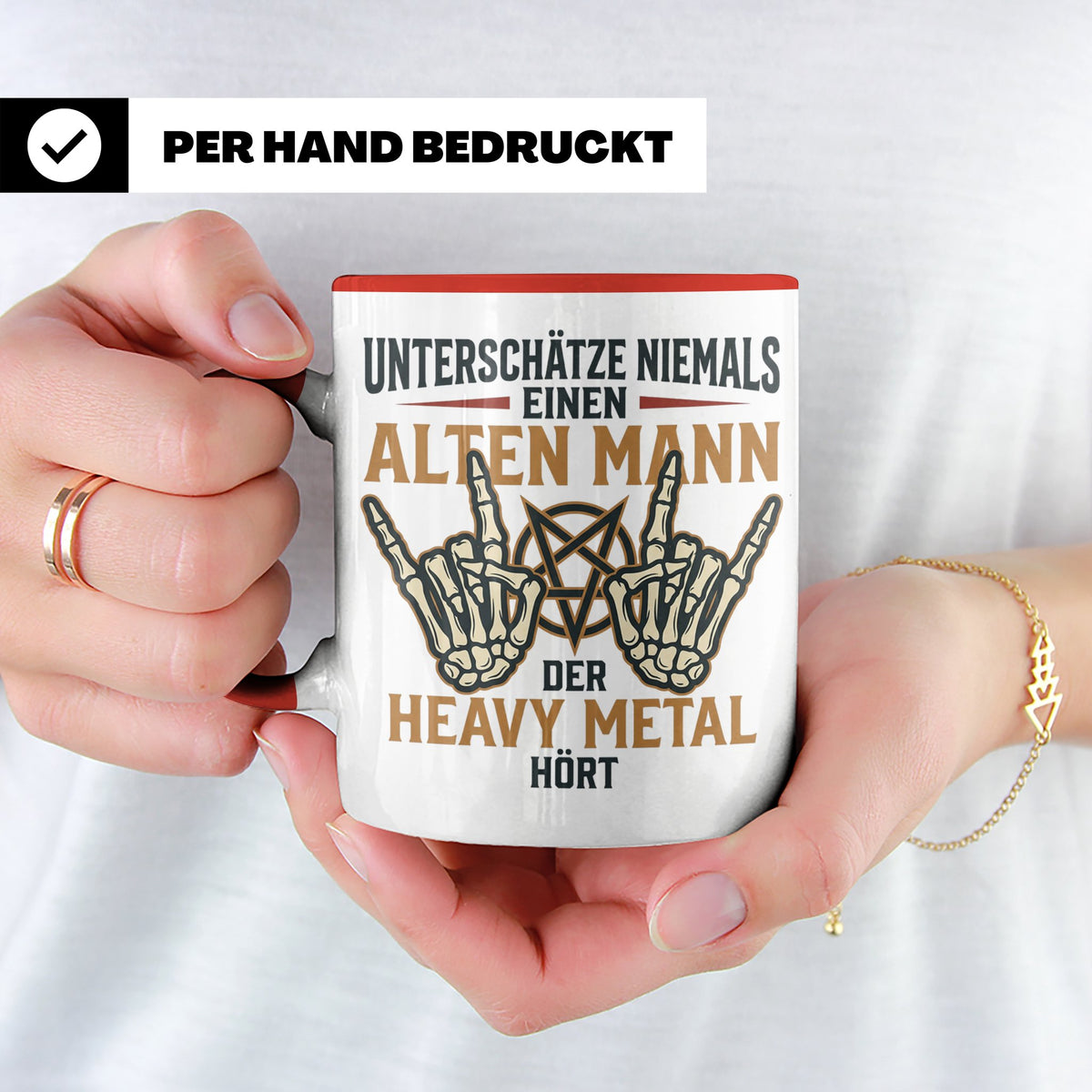 Heavy Metal Tasse Alter Mann | Rocker Kaffeebecher mit Penta – Rot [farbe:rot]