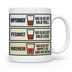 Ingenieur Tasse Glas halb voll leer lustiger Spruch Geschenk – Weiß [farbe:weiß]