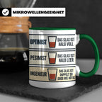 Ingenieur Tasse Glas halb voll leer lustiger Spruch Geschenk – Grün [farbe:grün]