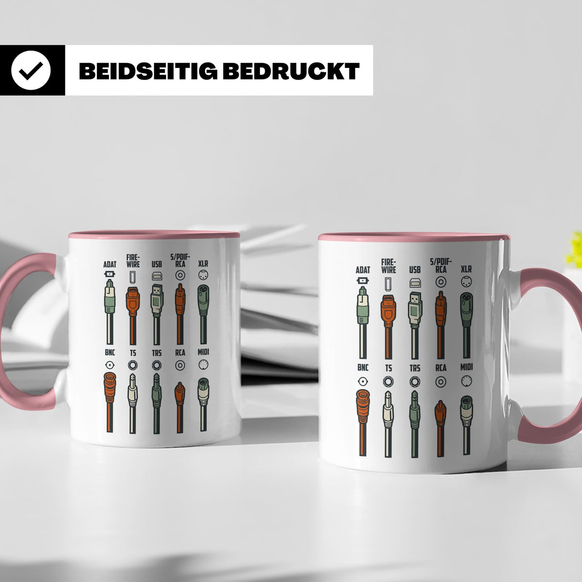 Tontechniker Tasse mit Audio Kabeln & Steckern | Kaffeetasse – Rosa [farbe:rosa]