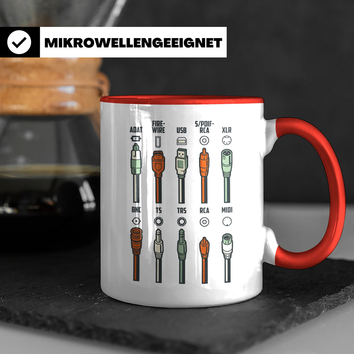 Tontechniker Tasse mit Audio Kabeln & Steckern | Kaffeetasse – Rot [farbe:rot]