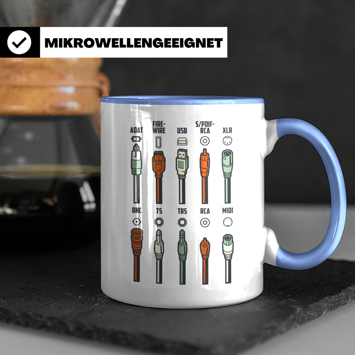 Tontechniker Tasse mit Audio Kabeln & Steckern | Kaffeetasse – Blau [farbe:blau]