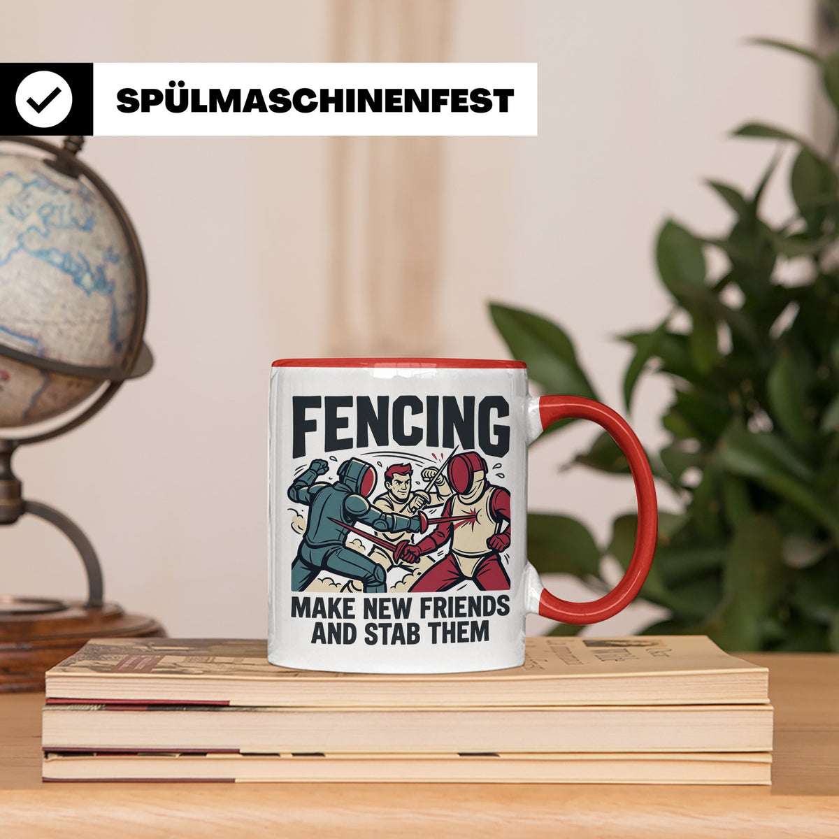 Fechten Tasse mit Spruch Make New Friends And Stab Them, lus – Rot [farbe:rot]