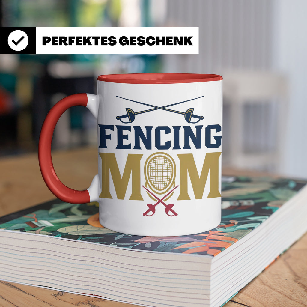 Fechten Mama Tasse, Degen Florett Säbel, Kaffeetasse für Fec – Rot [farbe:rot]