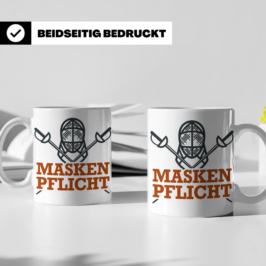 Fechter Tasse mit Maskenpflicht Spruch, lustiges Geschenk fü – Weiß [farbe:weiß]