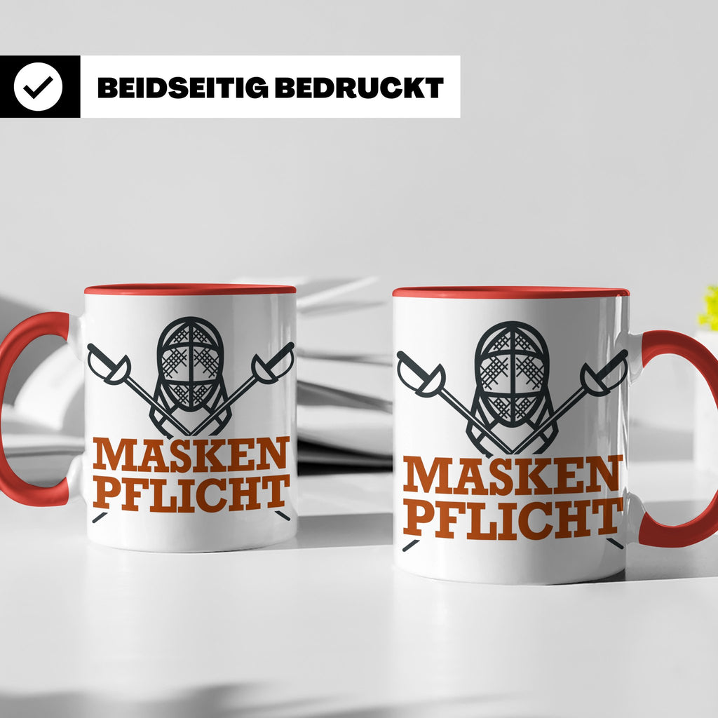 Fechter Tasse mit Maskenpflicht Spruch, lustiges Geschenk fü – Rot [farbe:rot]