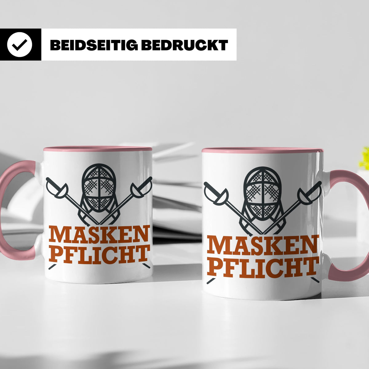 Fechter Tasse mit Maskenpflicht Spruch, lustiges Geschenk fü – Rosa [farbe:rosa]