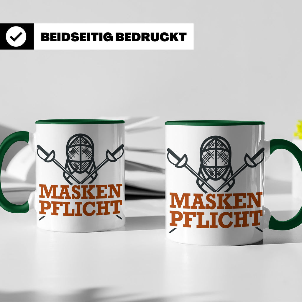 Fechter Tasse mit Maskenpflicht Spruch, lustiges Geschenk fü – Grün [farbe:grün]