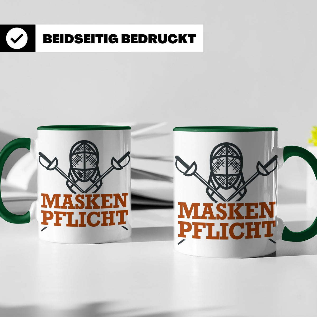 Fechter Tasse mit Maskenpflicht Spruch, lustiges Geschenk fü – Grün [farbe:grün]