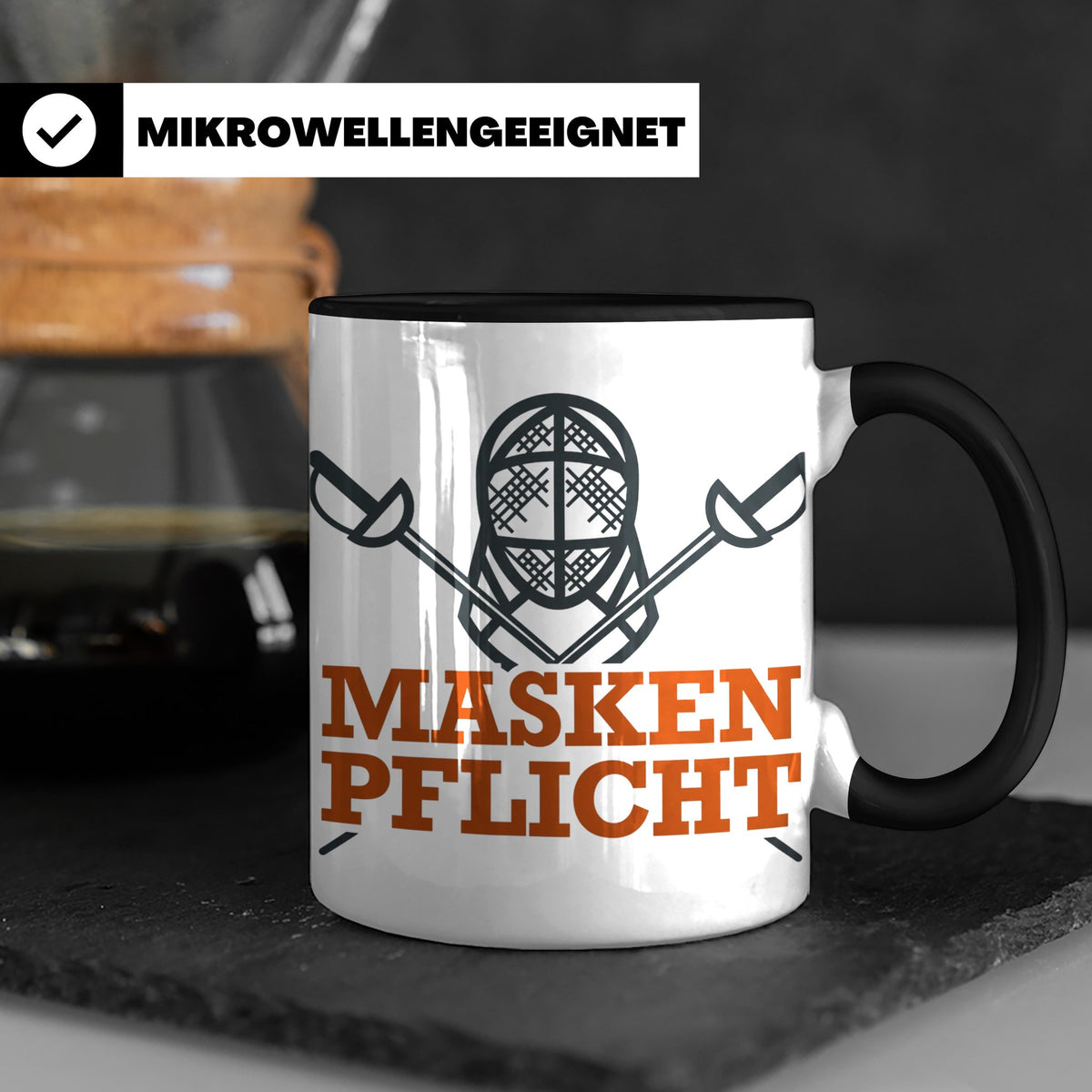 Fechter Tasse mit Maskenpflicht Spruch, lustiges Geschenk fü – Schwarz [farbe:schwarz]
