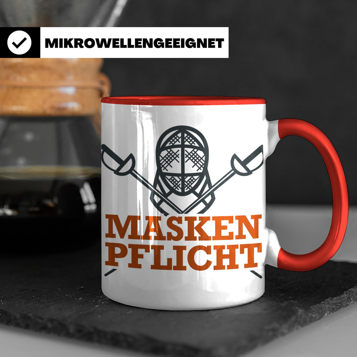 Fechter Tasse mit Maskenpflicht Spruch, lustiges Geschenk fü – Rot [farbe:rot]