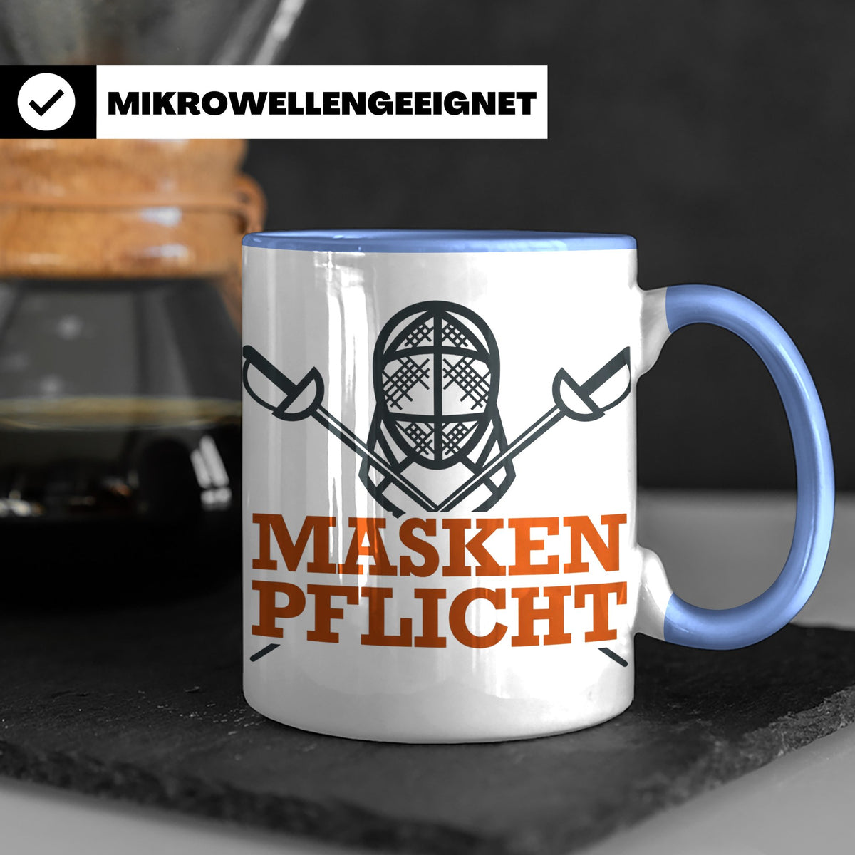 Fechter Tasse mit Maskenpflicht Spruch, lustiges Geschenk fü – Blau [farbe:blau]