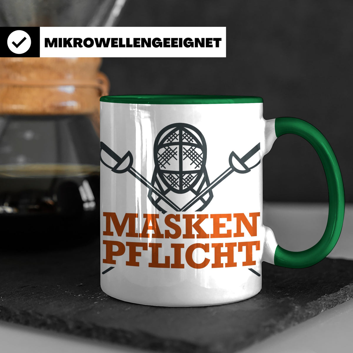 Fechter Tasse mit Maskenpflicht Spruch, lustiges Geschenk fü – Grün [farbe:grün]