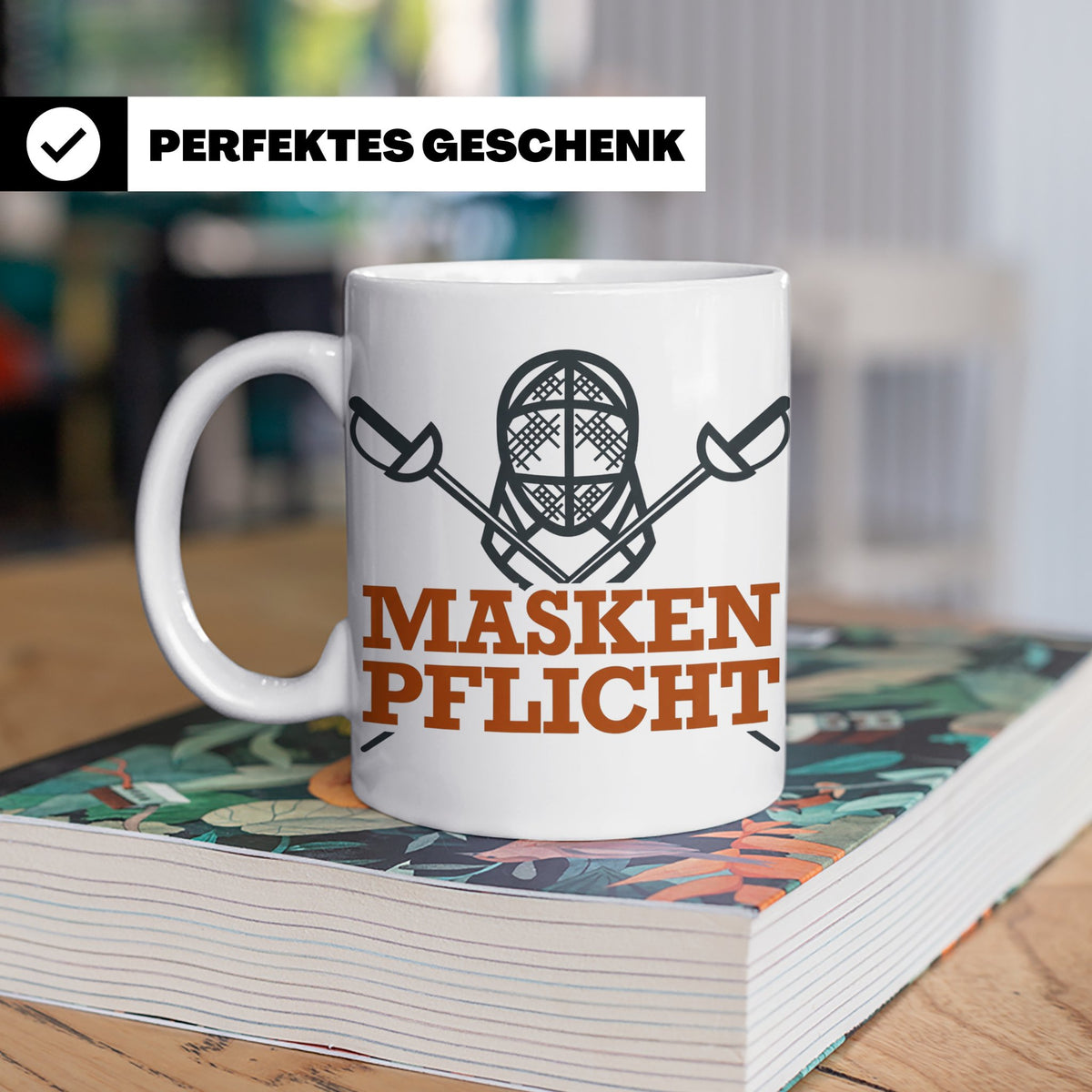 Fechter Tasse mit Maskenpflicht Spruch, lustiges Geschenk fü – Weiß [farbe:weiß]
