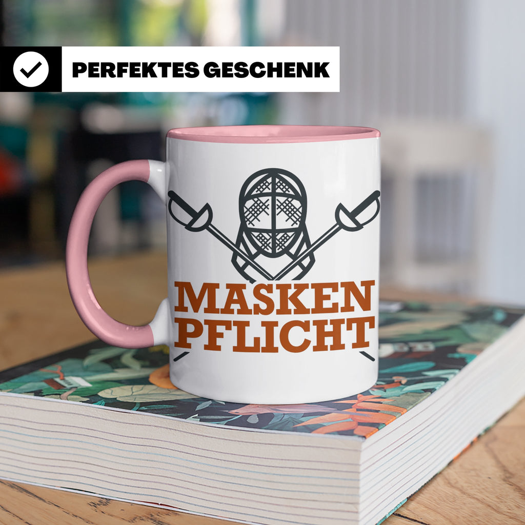 Fechter Tasse mit Maskenpflicht Spruch, lustiges Geschenk fü – Rosa [farbe:rosa]