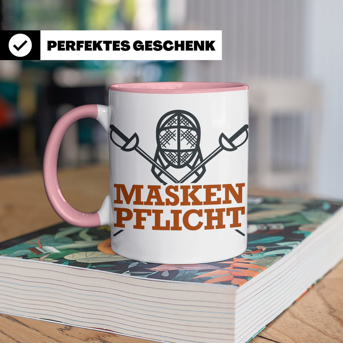 Fechter Tasse mit Maskenpflicht Spruch, lustiges Geschenk fü – Rosa [farbe:rosa]