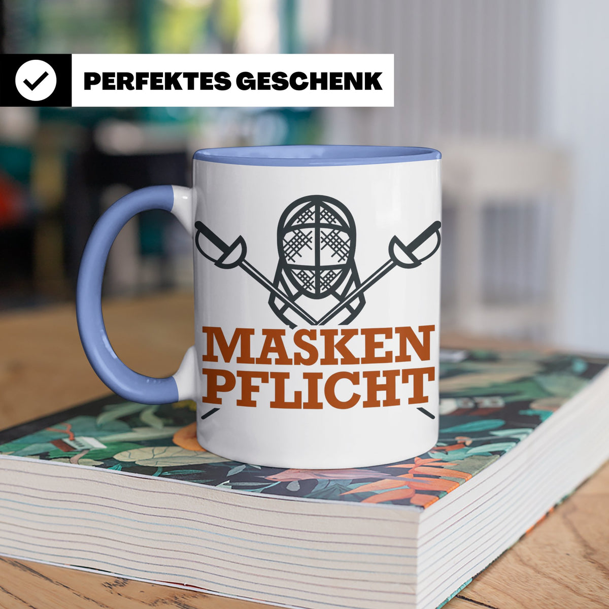 Fechter Tasse mit Maskenpflicht Spruch, lustiges Geschenk fü – Blau [farbe:blau]