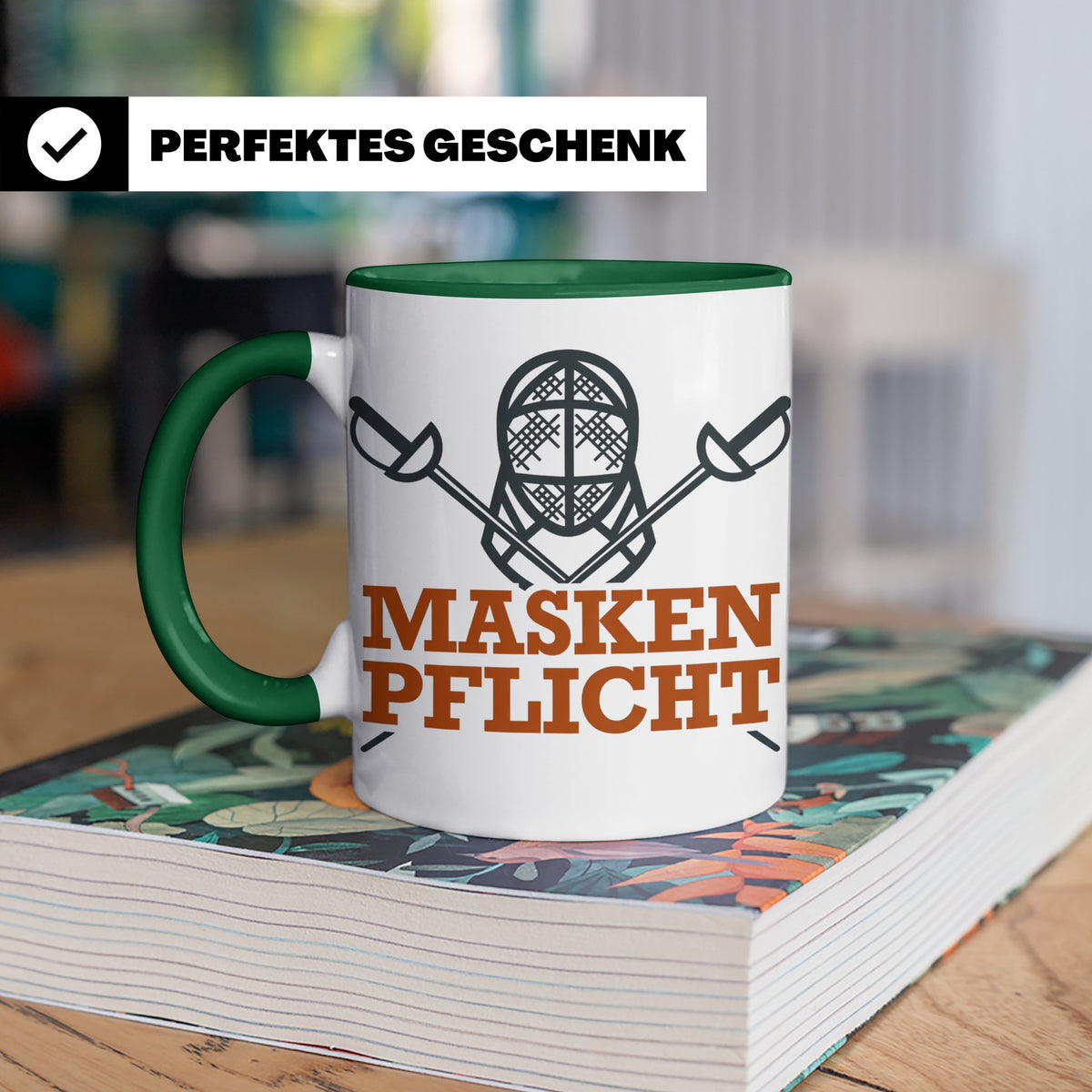 Fechter Tasse mit Maskenpflicht Spruch, lustiges Geschenk fü – Grün [farbe:grün]