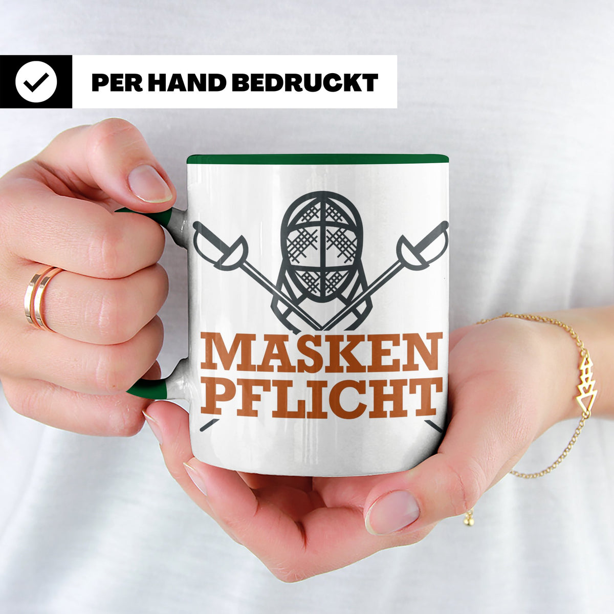 Fechter Tasse mit Maskenpflicht Spruch, lustiges Geschenk fü – Grün [farbe:grün]