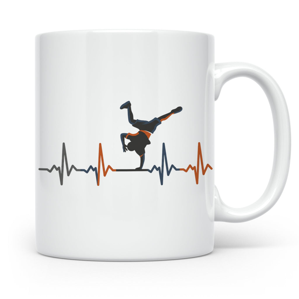 Breakdance Tasse mit Herzschlag, B-Boy Freeze Motiv, Hip Hop – Weiß [farbe:weiß]
