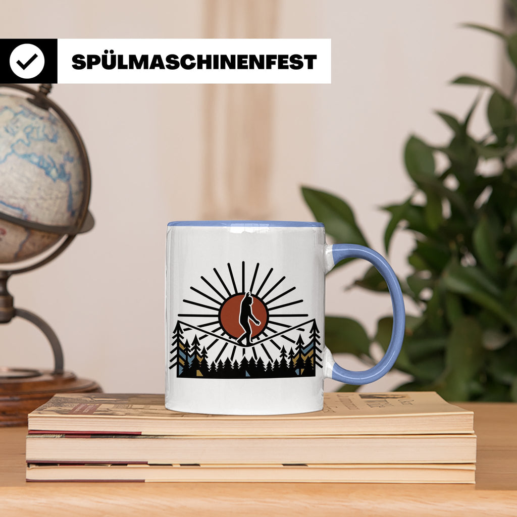Bigfoot Tasse mit Slackline Motiv | Sasquatch Kaffeetasse fü – Blau [farbe:blau]