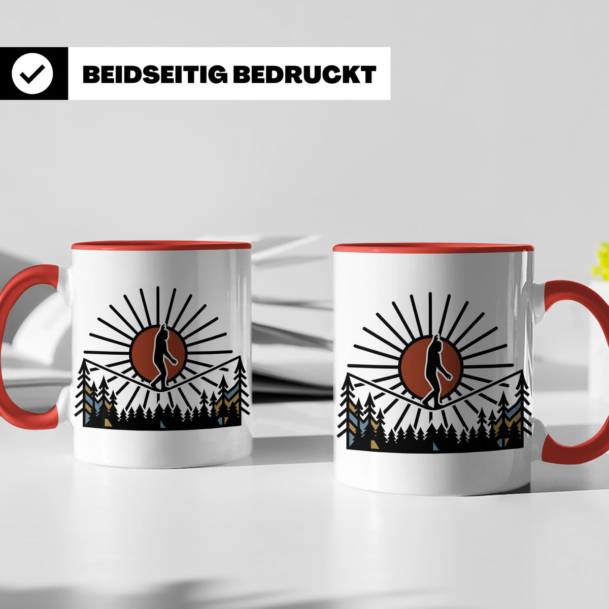 Bigfoot Tasse mit Slackline Motiv | Sasquatch Kaffeetasse fü – Rot [farbe:rot]
