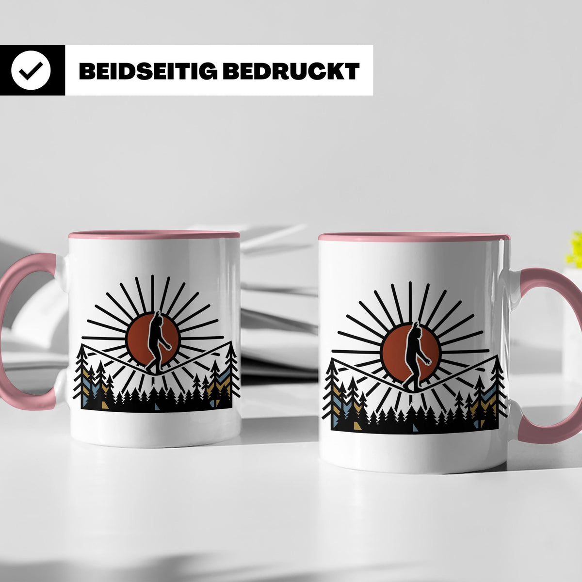 Bigfoot Tasse mit Slackline Motiv | Sasquatch Kaffeetasse fü – Rosa [farbe:rosa]