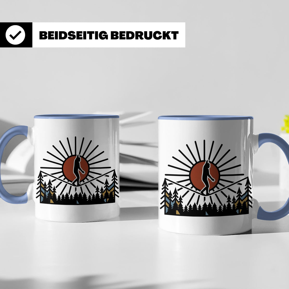 Bigfoot Tasse mit Slackline Motiv | Sasquatch Kaffeetasse fü – Blau [farbe:blau]