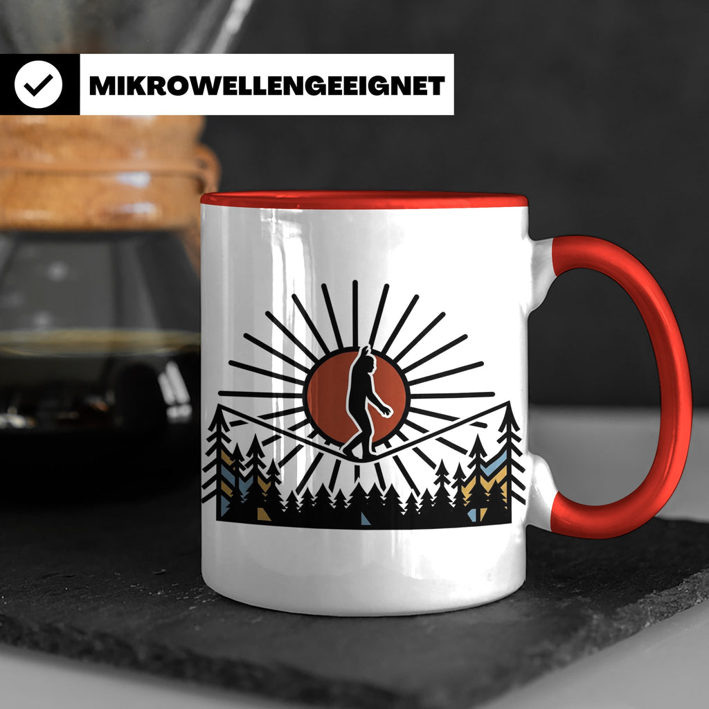 Bigfoot Tasse mit Slackline Motiv | Sasquatch Kaffeetasse fü – Rot [farbe:rot]