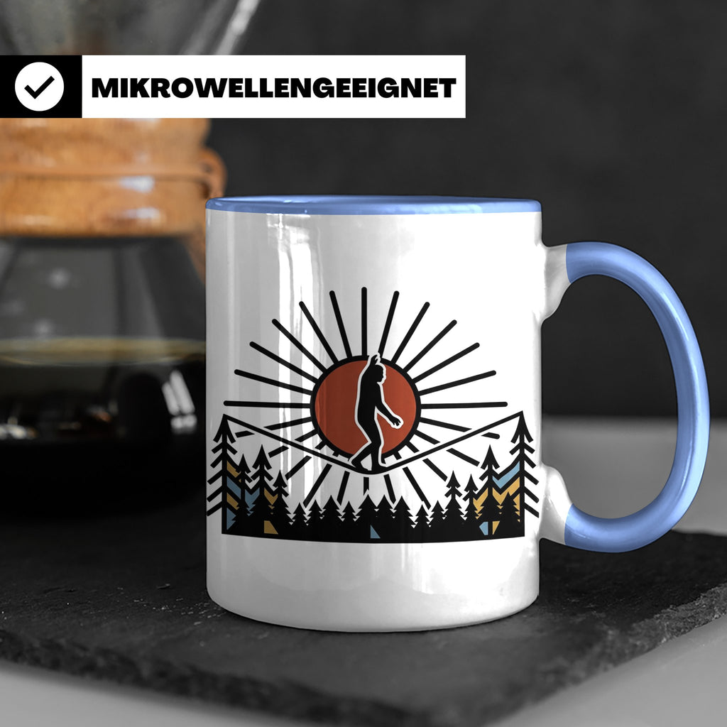 Bigfoot Tasse mit Slackline Motiv | Sasquatch Kaffeetasse fü – Blau [farbe:blau]
