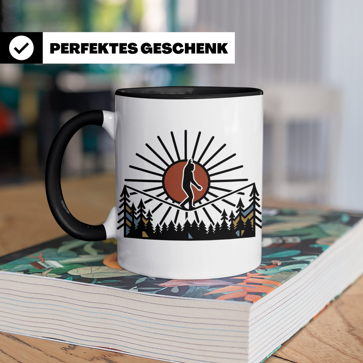 Bigfoot Tasse mit Slackline Motiv | Sasquatch Kaffeetasse fü – Schwarz [farbe:schwarz]
